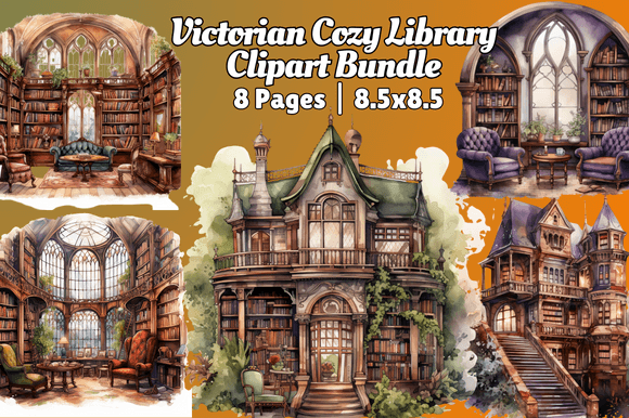 Download Victorian Cozy Library Clipart Bundle - Art Collection