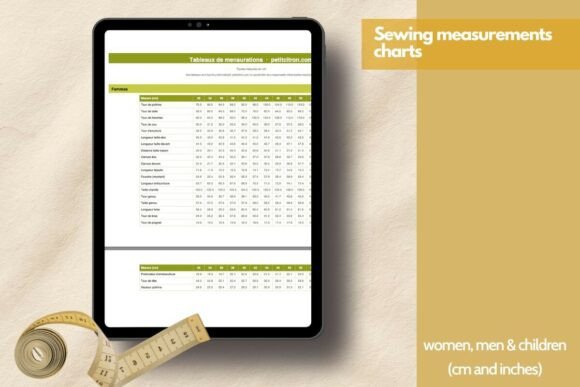 Download Sewing Measurements Chart Women,men,kids - Art Collection