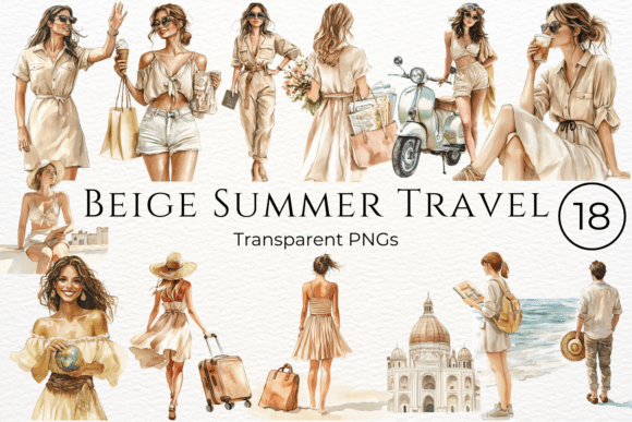Download Beige Summer Travel Watercolor Clipart - Art Collection