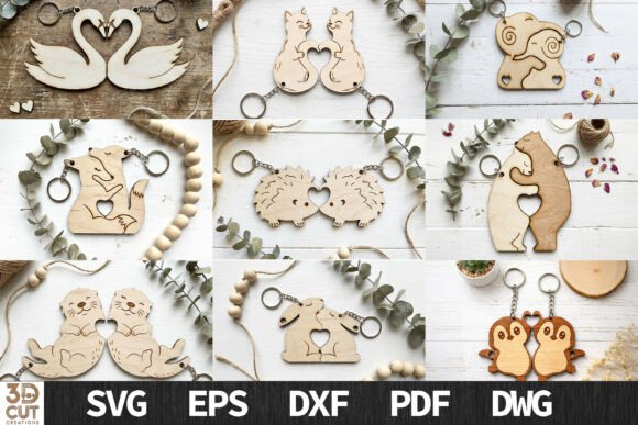 Download Couple Animal Heart Keychain SVG Bundle - Art Collection