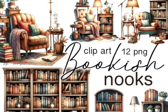 Download Vintage Book Nook Library Clipart - Art Collection