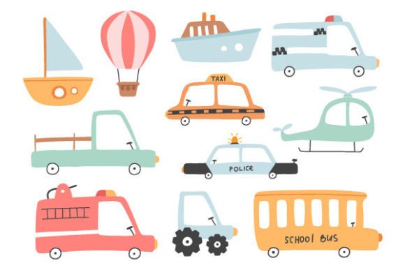 Download Cute Transport Set, Cartoon Cars Icons, - Art Collection