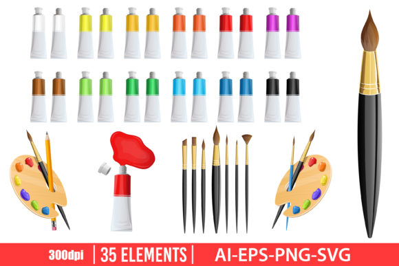 Download Artist Paint Brush and Tube Clipart Set - Art Collection