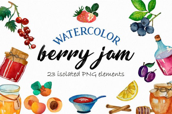 Download Watercolor Clipart Berry Jam, Honey - Art Collection