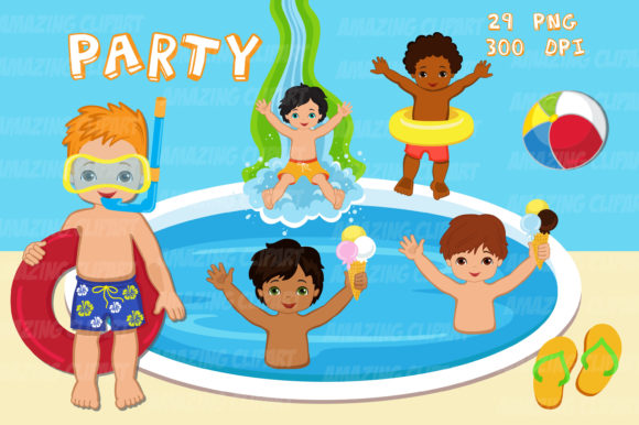Download Water Slide Boy Clipart, Pool Party. - Art Collection