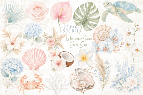 Download Watercolor Coastal Floral Clipart PNG - Art Collection