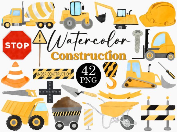 Download Watercolor Construction Clipart Bundle - Art Collection
