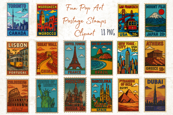 Download Fun Pop Art Postage Stamps Clipart PNG - Art Collection