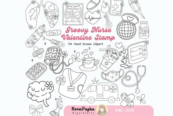 Download Groovy Nurse Valentine Stamp Clipart - Art Collection