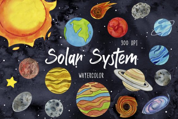 Download Watercolor Solar System Clipart, Planets - Art Collection