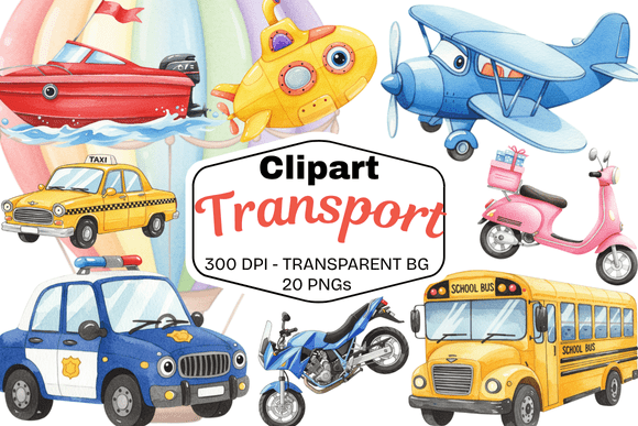 Download Watercolor Transport Clipart Set - Art Collection