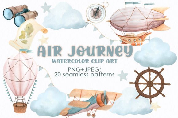 Download Air Journey Watercolor Seamless Patterns - Journey Collection