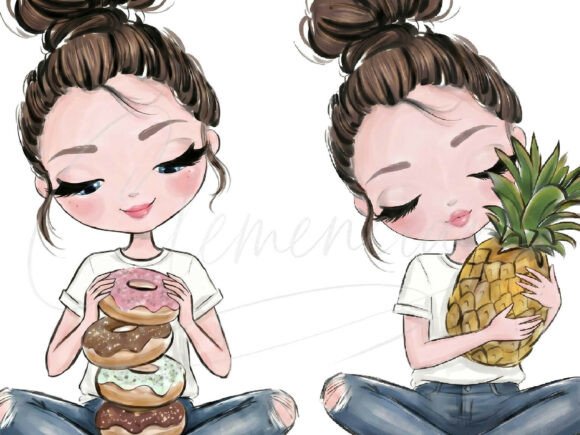 Download Cute Donut Girl Watercolor Clipart - Art Collection