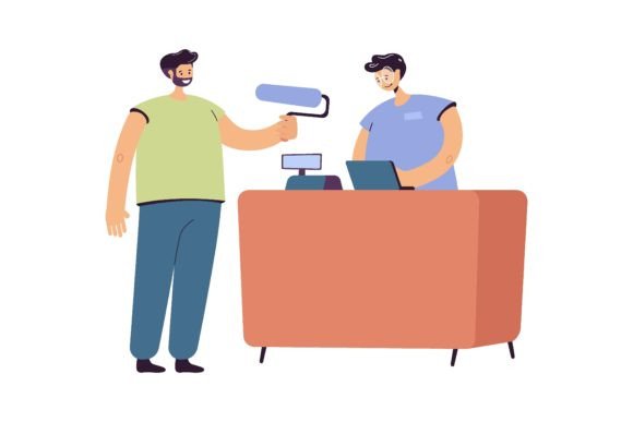 Download Smiling Guy Buying Paint Roller in Tool - Buy Collection