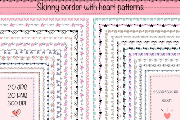 Download Skinny Border with Heart Patterns - Art Collection